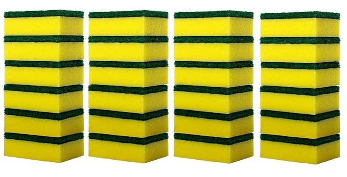 Sky Vogue Cleaning Scrub and Sponges for Kitchen, Dishes, Bathroom, Car Wash, One Scouring Scrubbing One Absorbent Side, Abrasive Scrubber Sponge Dish Pads, Heavy Duty.( Pack of 24)
