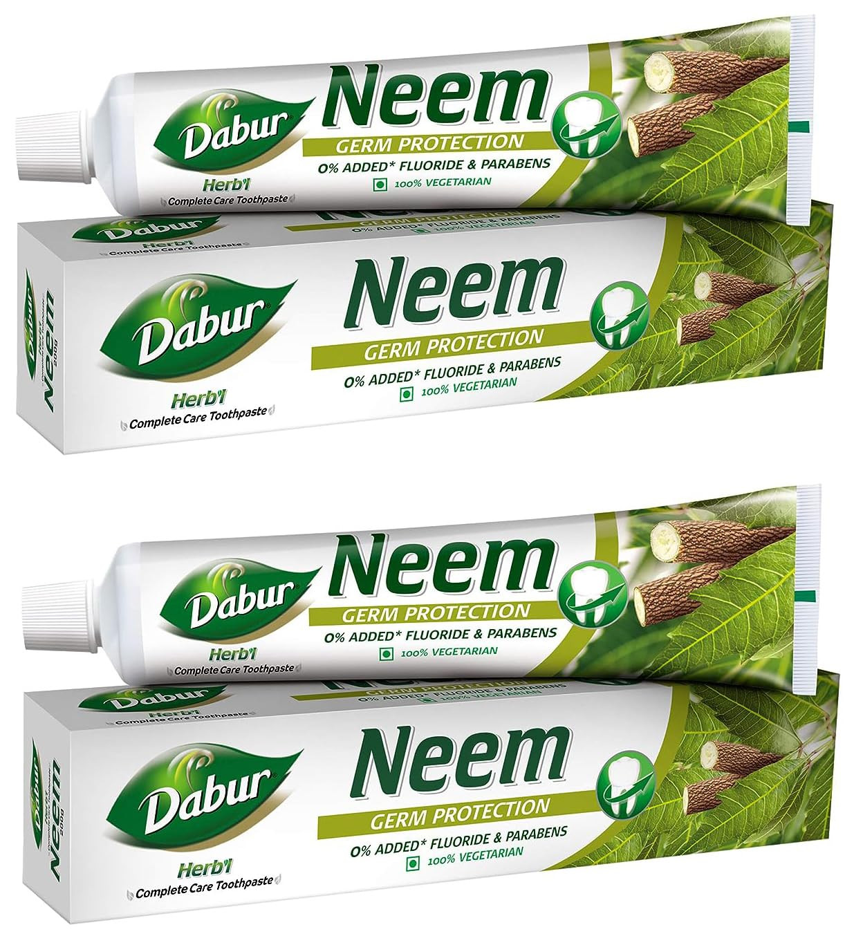 Dabur Herb'l Neem Germ Protection Toothpaste - 200g | No Added Flourides & Parabens | Neem Fights Bacteria (Pack of 2)