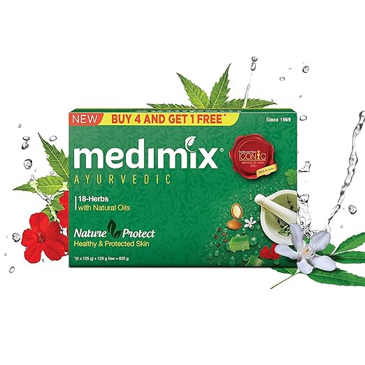 Medimix Ayurvedic Classic 18 Herbs Bathing Soap 125g (Buy 4 Get 1 EXTRA Combo Pack) | Natural Oils For Healthy & Protected Skin | Shop Herbal | Natural | Paraben-free & Sulphate-free | 100% Vegan