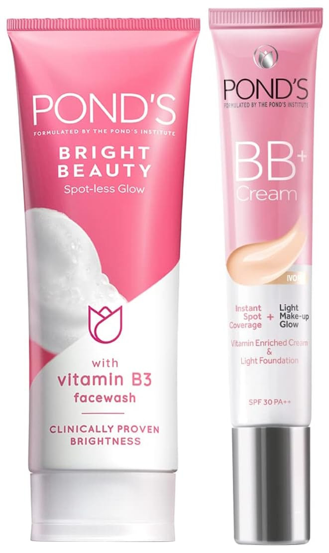 POND'S Bright Beauty Spot-less Glow Face Wash, 100g & POND'S BB+ Cream, Instant Spot Coverage + Light make up Glow, Light, 18 g