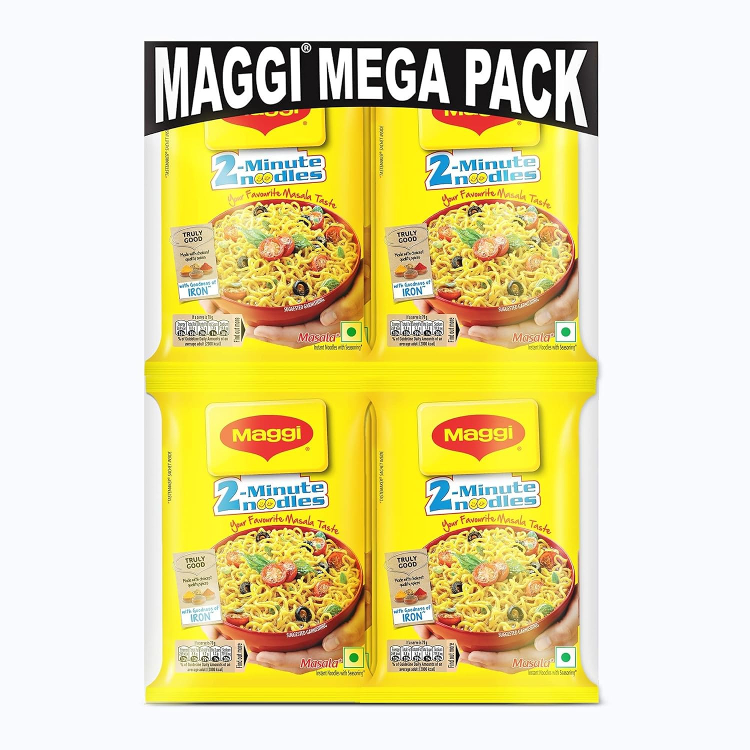 MAGGI 2-minute Instant Noodles, Masala Noodles with Goodness of Iron, Made with Choicest Quality Spices, Favourite Masala Taste, 70g ( Pack of 12 )