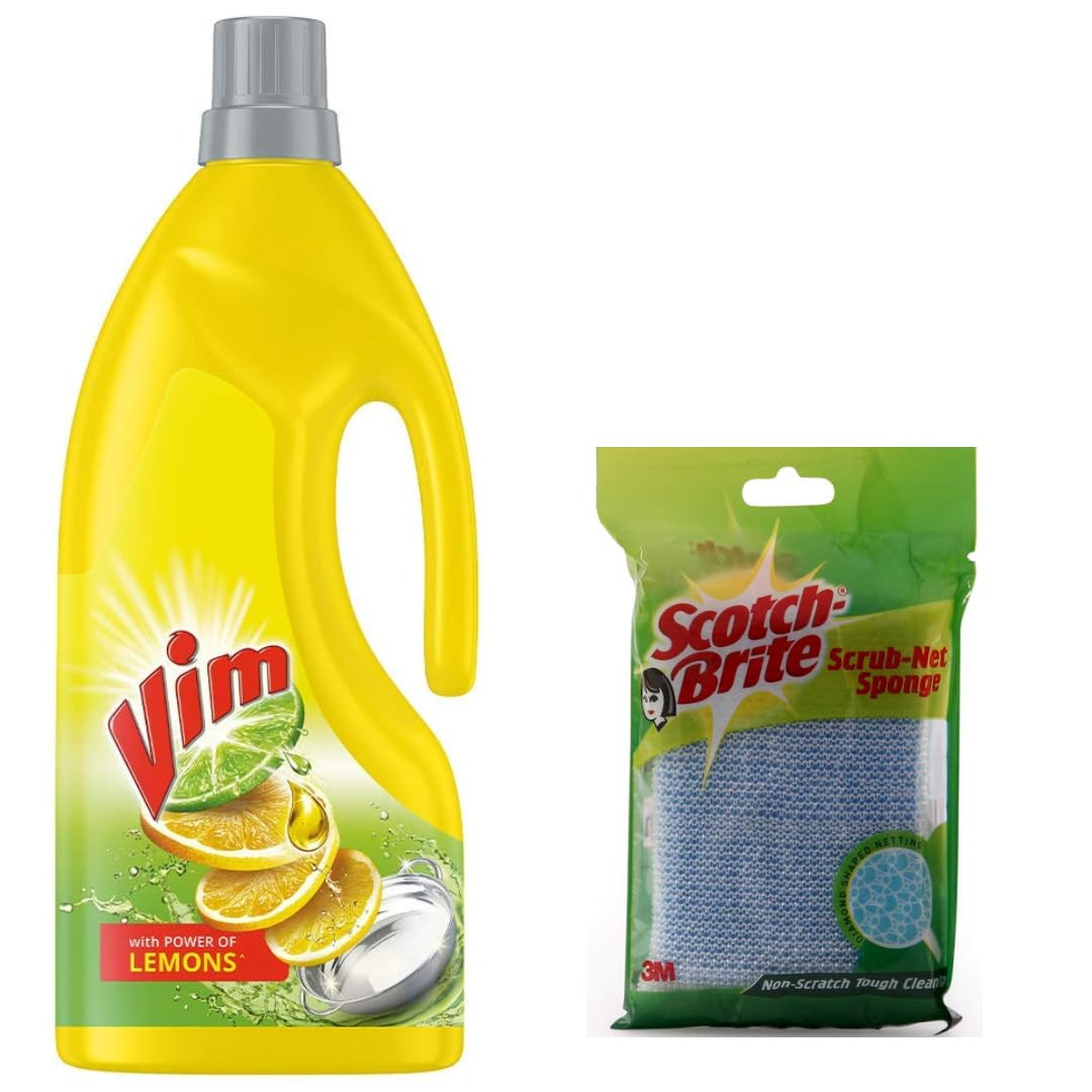 VIM Fresh Lemon Fragrance Dishwash Liquid Gel 1.8 L, Free scotch Brite unique