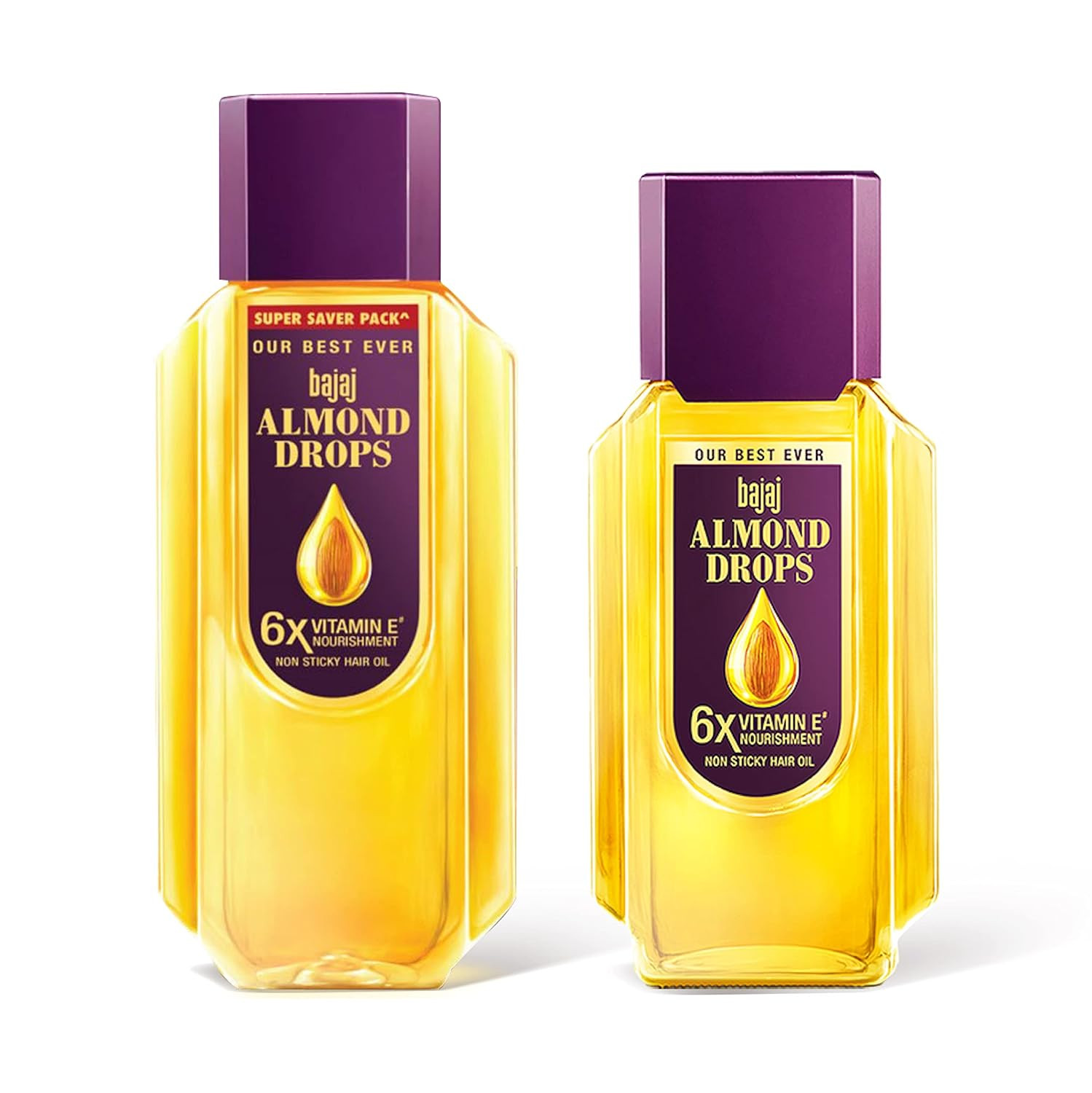 Bajaj Almond Drops Hair Oil, 475ml & 650ml, Hair Oil, 6X Vitamin E, Almond Oil, Light and Non-Sticky, Hair Fall Control
