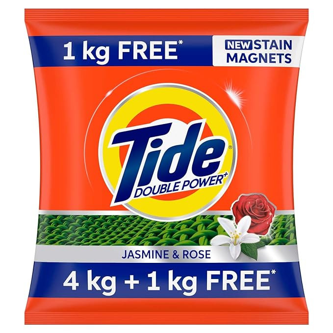 Tide Plus Double Power Detergent Washing Powder - 4 Kg + 1 Kg Free (Jasmine And Rose), 1 Count