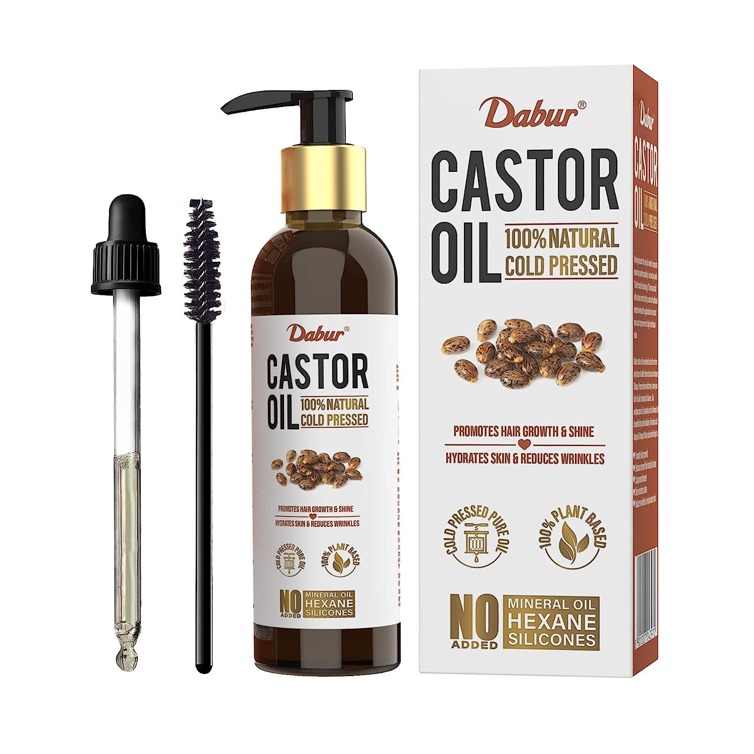Dabur Castor Oil - 200ml | 100% Natural Cold Pressed Oil | Promotes Hair Growth, Hydrates Skin & Reduces Wrinkles | No Mineral Oil & Silicones