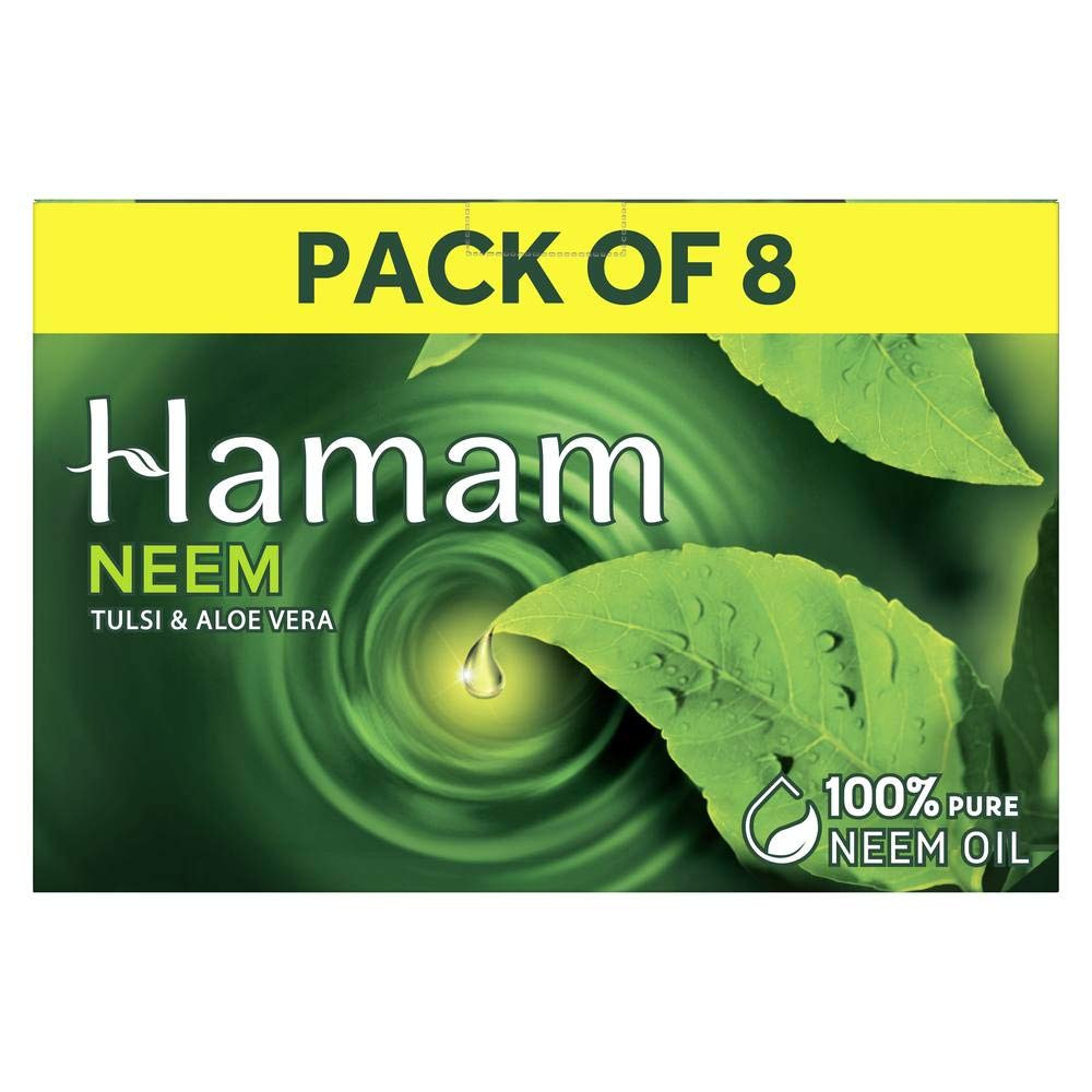 Hamam Neem Tulsi & Aloe Vera Bathing Soap 150g (Combo Pack of 8) | Purifying Soap Bar | With 100% Pure Neem Oil and Other Natural Ingredients