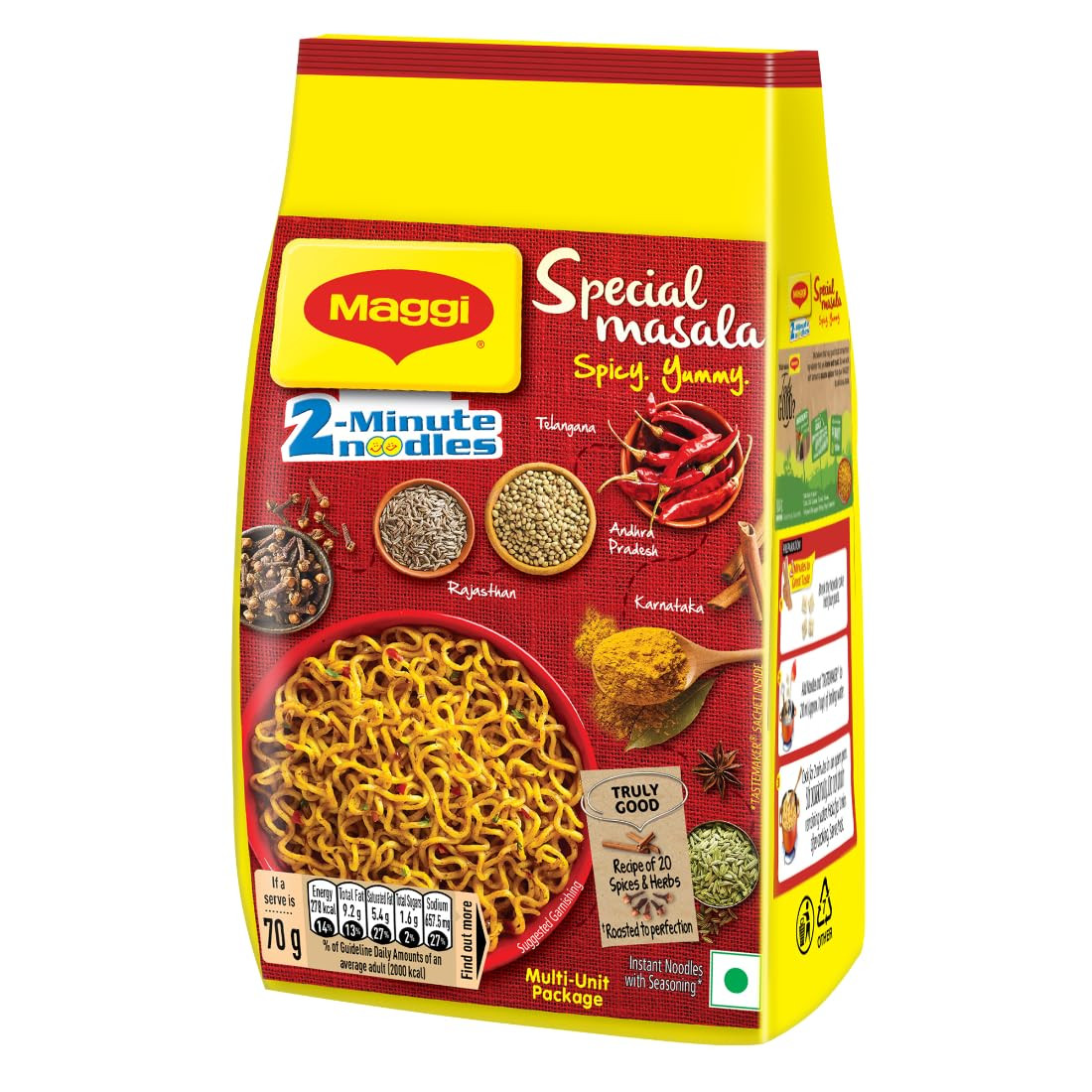MAGGI 2-Minute Vegetarian Special Masala Instant Noodles, Pack of 12