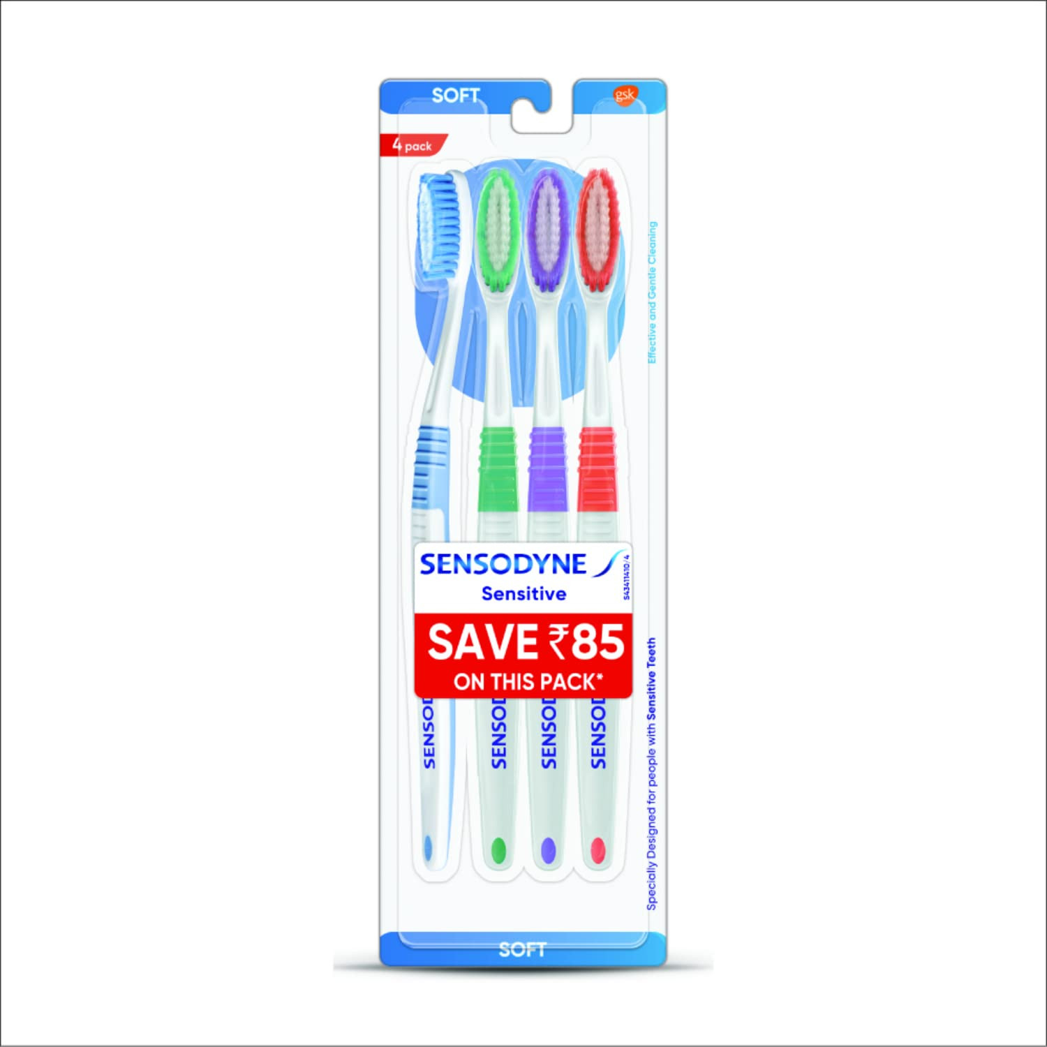 ensodyne Toothbrush: Sensitive tooth brush with soft rounded bristles for adults, 4 piece.s