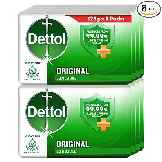 Dettol Original Germ Protection Bathing Soap Bar| Kills 99.99% germs, 125g each (Pack of 8)