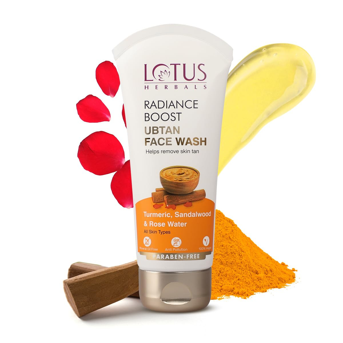 Lotus Herbals Radiance Boost Ubtan Face Wash | Turmeric, Sandalwood and Rose Water | Glowing Skin |Reducing Dark Spots | Paraben free |Mineral Oil Free| 100g