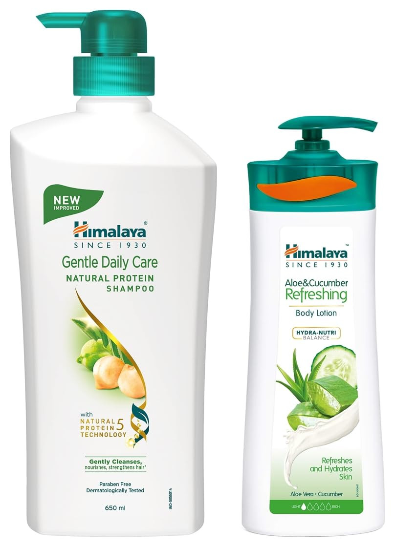 Himalaya Herbals Aloe & Cucumber Refreshing Body Lotion, 400ml & Gentle Daily Care Protein Shampoo, 700ml