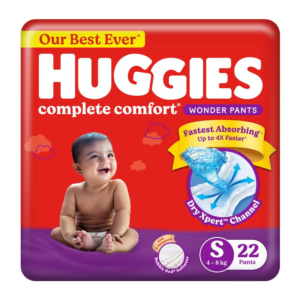 Huggies Complete Comfort Wonder Pants Small (S) Size (4-8 Kgs) Baby Diaper Pants, 22 count| India's Fastest Absorbing Diaper with upto 4x faster...