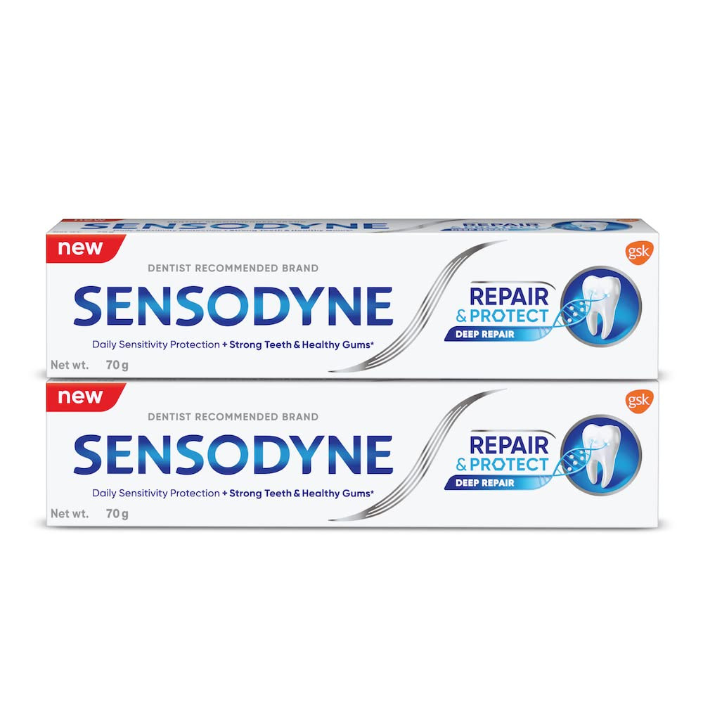 Sensodyne Toothpaste Repair & Protect Combo pack, tooth paste for deep repair of sensitive teeth, 140 gm multi-pack (70 gm x 2)