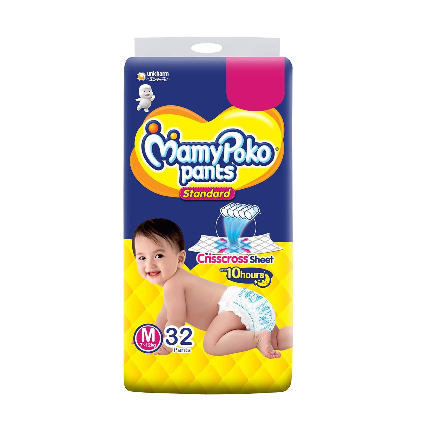 MamyPoko Pants Standard Baby Diapers, Medium (M), 32 Count, 7-12 kg
