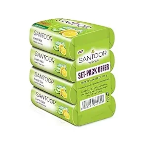 Santoor Fresh Skin Aloe Vera & Lime Bathing Soap with Nourishing & Anti-Aging Properties| For Smooth & Soft and Younger-Looking Skin| For All Skin Types| 125g, Pack of 4